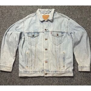 90s Levi's Light Blue Button Logo Collared Jean Jacket Trucker Men's XL Short